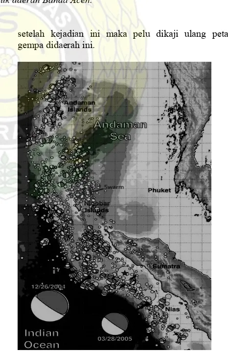 Gambar 1:  Peta letak epicenter Gempa 26 Desember 2004 dengan besar 9 Skala Richter  [USGS, 2005] 