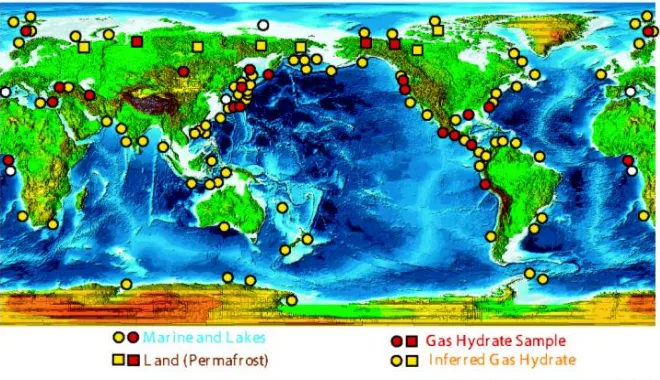 Gambar 9. Peta persebaran hidrat gas di dunia(10) 