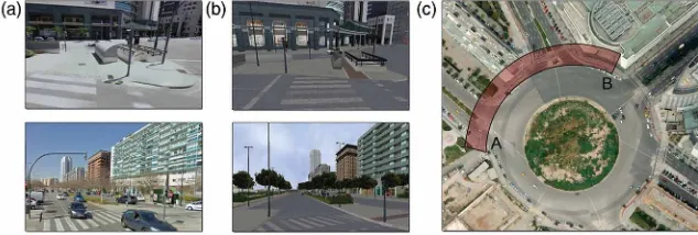 Figure 1. Virtual scenario. The virtual street-crossing system provides a ﬁrst-person view of theenvironment