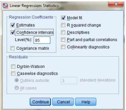 Gambar 2.7 Mengatur statistics pada linier regression 