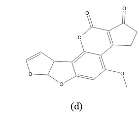 Figure 1.0: Chemical structures of (a) AFB1,   (b) AFB2, (c) AFG1 and (d) AFG2  