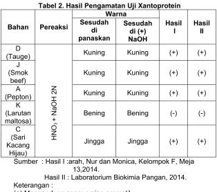Tabel 2. Hasil Pengamatan Uji Xantoprotein