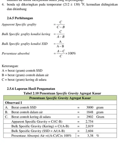 Tabel 2.10 Penentuan Specific Gravity Agregat Kasar 