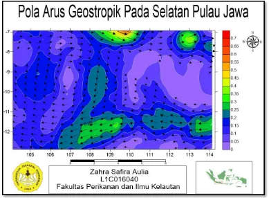Gambar 1. Pola Persebaran dan Kecepatan Arus Geostropik di Selatan Pulau Jawa. 