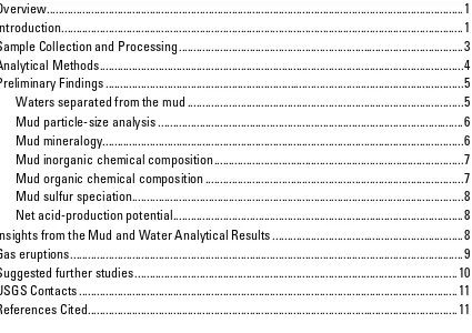 Table 1. Preliminary analytical results for water separated from LUSI mud...................................15 