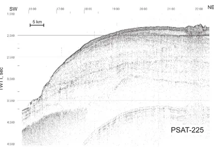 Figure 2. Seismic line PSAT 225 across the margin of the Vøring Plateau and the supposed Vigrid Diapir field.