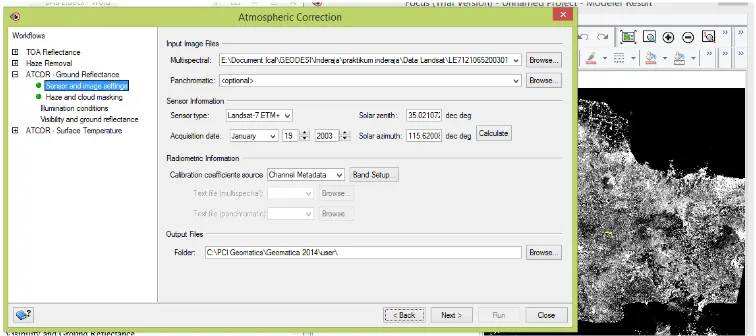 Gambar 9. Kotak Dialog Atmospheric Correction bagian Sensor and Image Setting