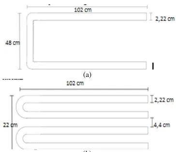 Gambar 1. Geometri Heat exchanger (a) penampang horisontal dan (b) penampang vertikal 