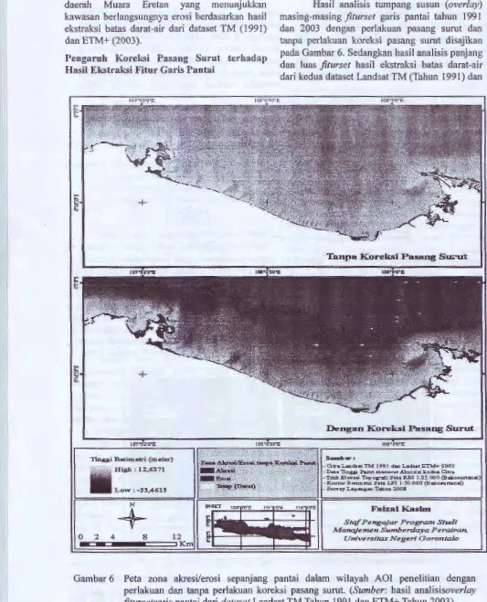 Gambar 6 Peta zona akresi/erosi sepanjang pantai dalam wilayah AOI penelitian dengan 