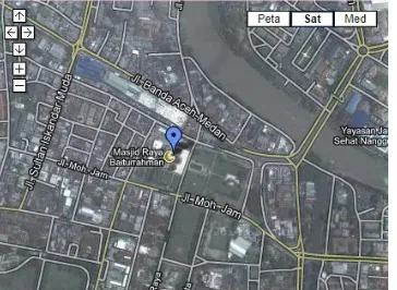Gambar 5.  Pusat Kota Banda Aceh dan  Lokasi Masjid Biturahhman (Sumber:  Google map, 2014)   