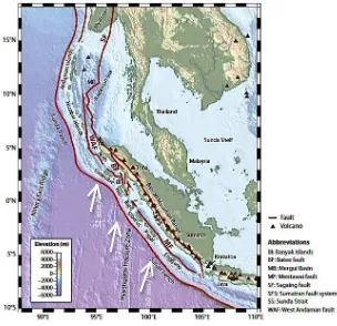 Gambar 
   5. 
   Zona 
   subduksi 
   di 
   sisi 
   barat 
   Pulau 
   Sumatera 
   yang 
   menghasilkan 
   Palung 
   Sunda 
   akibat 
   gerakan 
   Lempeng 
   India-­‐Australia 
   ke 
   utara 
  (McCaffrey, 
  2009)