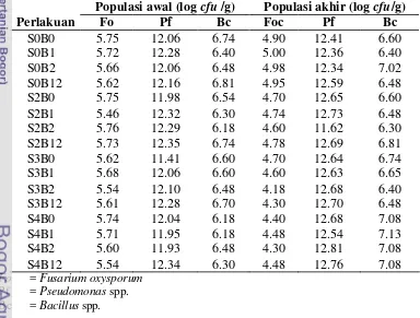 Tabel 6.  Populasi awal dan akhir Fo, Pseudomonas spp., dan Bacillus spp. 