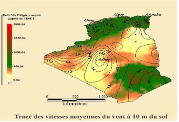 Figure 4: Algeria’s average wind speeds to 10 m above ground 
