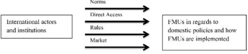 Fig 1. International regimes inﬂuence the notion of FMUs and how they are implemented.Adapted from the four pathways framework developed by Bernstein and Cashore, 2012.