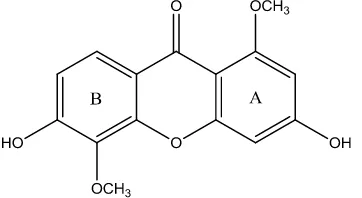 Gambar 2.8. Struktur senyawa 3,6-dihidroksi-l,5-dimetoksisanton 