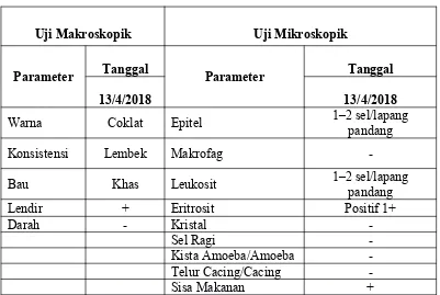 Tabel 3. Pemeriksaan Feses