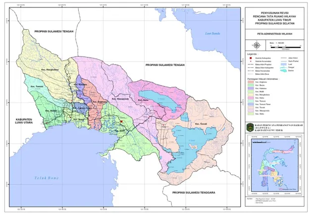 Gambar 1. Peta Wilayah Administrasi Kabupaten Luwu Timur (Sumber :  Bappeda Luwu Timur, 2010) 
