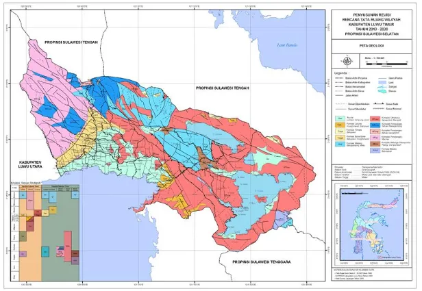 Gambar 3. Peta Geologi Kabupaten Luwu Timur (Sumber :  Bappeda Luwu Timur, 2010) 