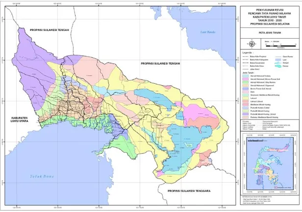 Gambar 4. Peta Jenis Tanah di Kabupaten Luwu Timur (Sumber :  Bappeda Luwu Timur, 2010) 