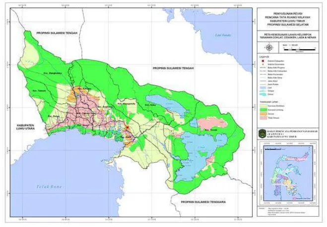 Gambar 9. Peta Kesesuaian Lahan  Tanaman Kakao (Sumber :  Bappeda Luwu Timur, 2010) 