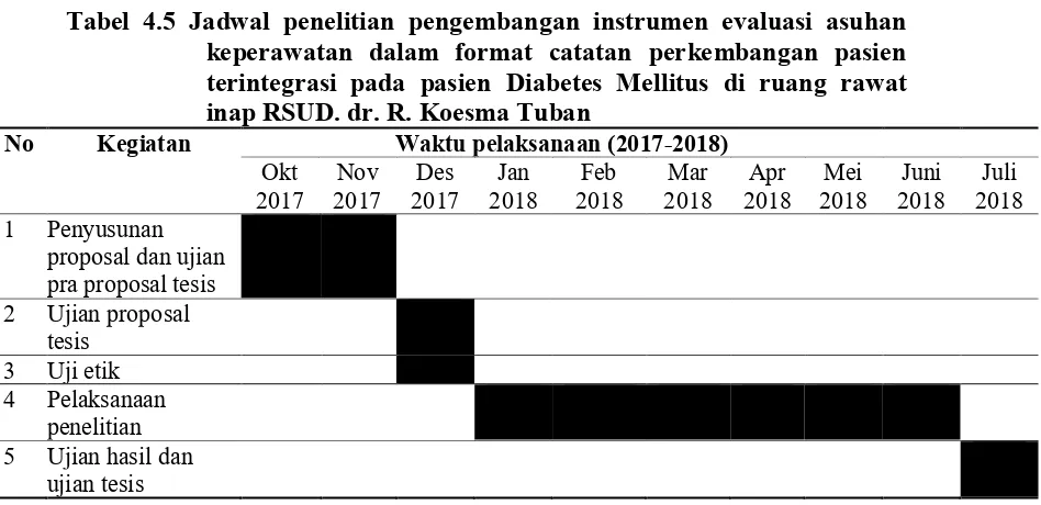 Tabel 4.5 Jadwal penelitian pengembangan instrumen evaluasi asuhan 