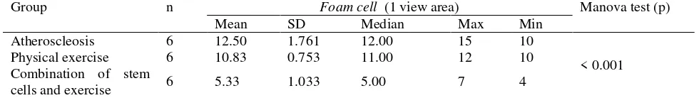 Table 1: The number of foam cells that were created in the abdominal aorta tissue. 