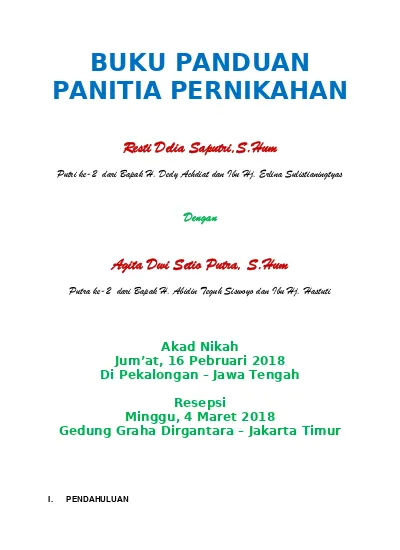 Buku Panduan Panitia Pernikahan Dan