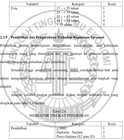 Tabel 2.4 INDIKATOR TINGKAT PENDIDIKAN 