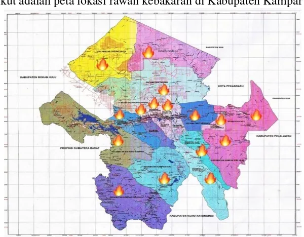 Gambar 1.1. Peta daerah rawan kebakaran hutan di Kabupaten Kampar 