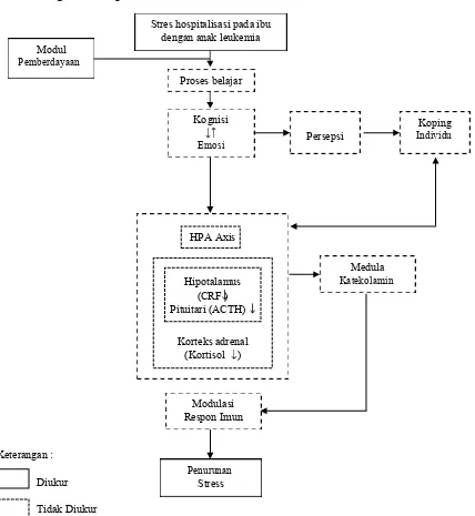 Gambar 3.1 Kerangka konseptual pengaruh pemberian modul pemberdayaan terhadap penurunan stres hospitalisasi ibu dengan anak leukemia berdasarkan Teori S