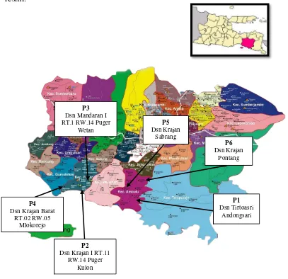 Gambar 4.2 Lokasi Tempat Tinggal Partisipan dalam Wilayah Kabupaten Jember 