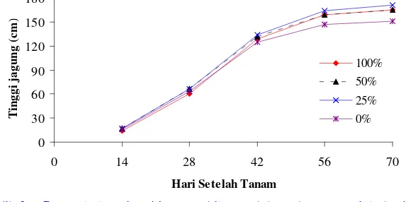 Grafik 2a.  Pertumbuhan tinggi jagung akibat perlakuan konsentrasi  bokasi nenas.