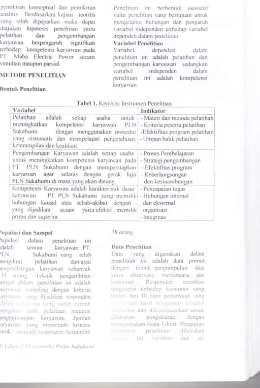 Tabel l. Kisi-kisi lnstrumen Penelitian