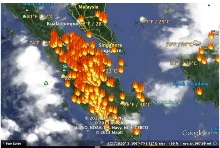 Gambar 1: Peta Kebakaran Hutan di Riau, Jambi, dan Sumatera Selatan Tahun 2013 