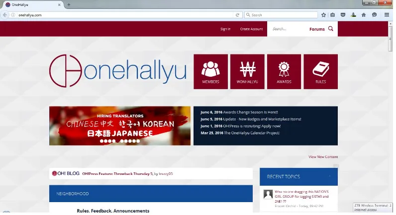 Figure 2.6. : OneHallyu front page 