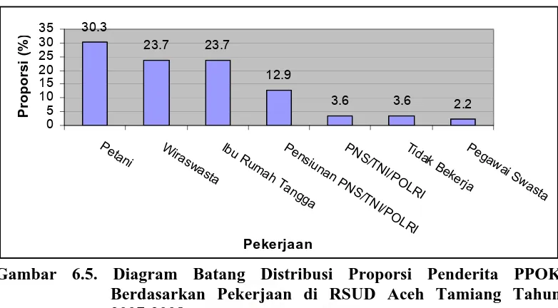 Gambar 6.5. Diagram Batang Distribusi Proporsi Penderita PPOK  Berdasarkan Pekerjaan di RSUD Aceh Tamiang Tahun 