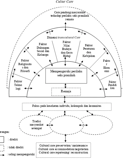 Gambar 3. 1  Kerangka Konseptual Analisis Faktor Yang Berhubungan Dengan Perilaku Seks Pranikah Pada Remaja Berdasarkan Teori Transcultural Nursing (Leininger, 2002)