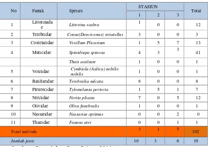 Tabel 4.Jenis dan Jumlah Individu Gastropoda yang Ditemukan di Lokasi