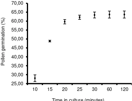 Figure 1. The percentage of germination of  S. formosa pollen at various times after culture initiation