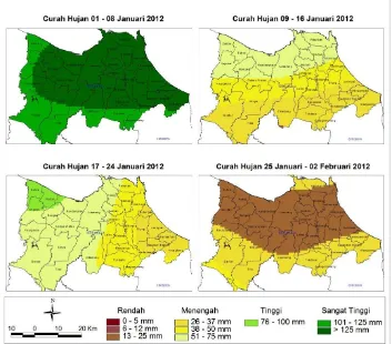 Gambar 3-2: Distribusi curah hujan Kabupaten Indramayu Januari 2012  