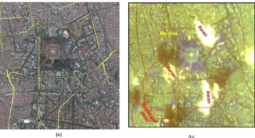 Gambar 4-1: Peta Jakarta dan Citra  RGB (432) SPOT-4, tanggal 11 Januari 2007 