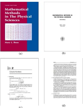 Gambar 1.1 Buku panduan utama Fisika Matematika: (a) sampul depan; (b) kredit;  (c) isi; (d) isi  