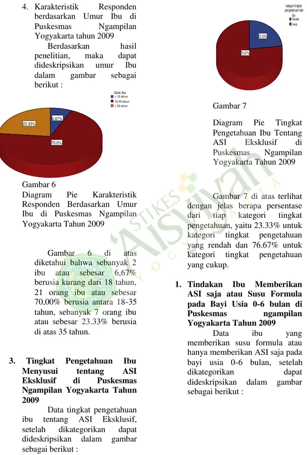Diagram Pie Karakteristik Responden Berdasarkan Umur Ibu di Puskesmas Ngampilan Yogyakarta Tahun 2009