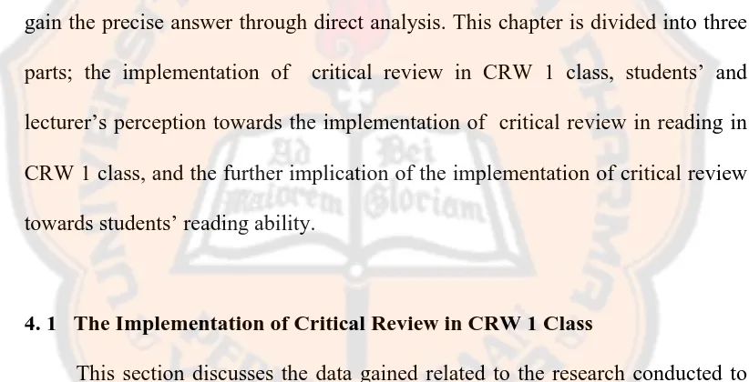 figure out critical review implemented in CRW 1 class. The discussion covers the 