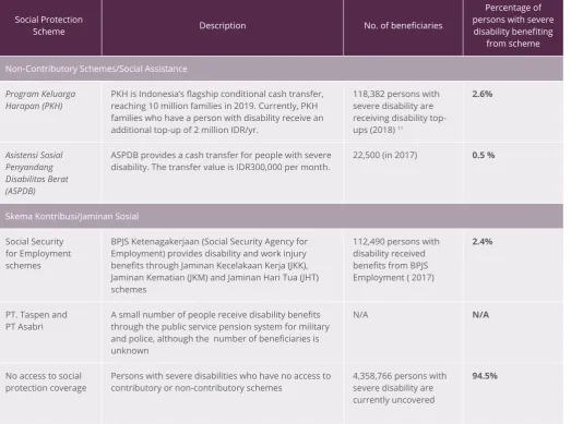 Table 2: Coverage of persons with disabilities in disability specific social protection schemes