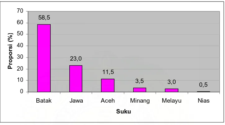 Gambar 6.3  Diagram Batang Proporsi Penderita Kanker Paru Berdasarkan Suku di RSUP H. Adam Malik Medan Tahun 2004-2008 