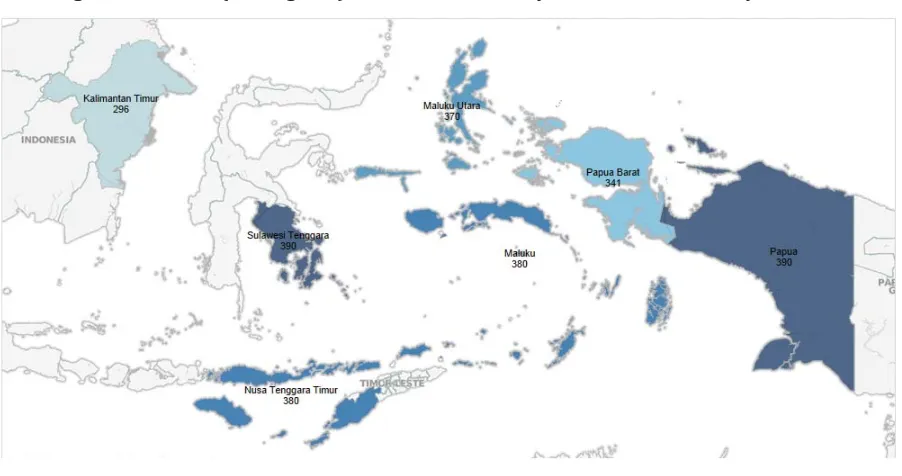 Figure 1: Number (Unweighted) of Households Surveyed in IFLS East 2012 by Province 