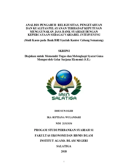 ANALISIS PENGARUH RELIGIUSITAS, PENGETAHUAN DAN KUALITAS PELAYANAN ...