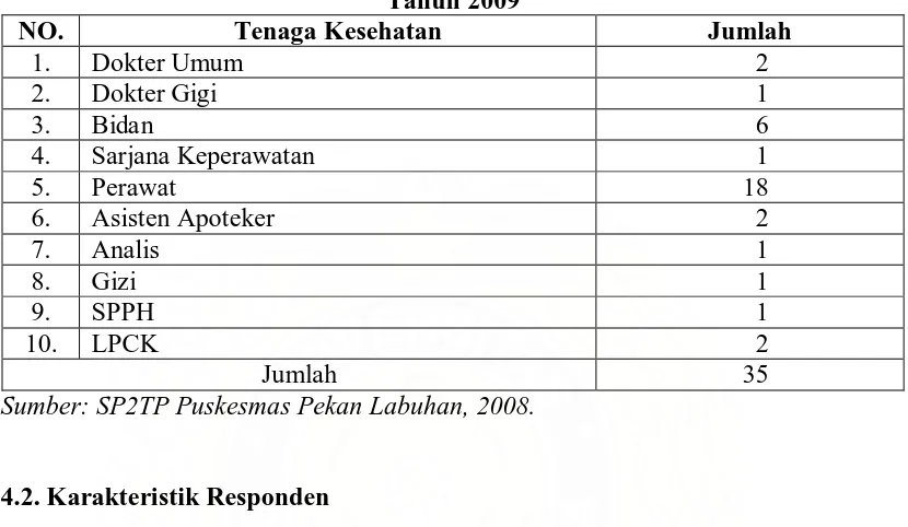 Tabel 4.3. Distribusi Tenaga Kesehatan di Puskesmas Pekan Labuhan  Tahun 2009 