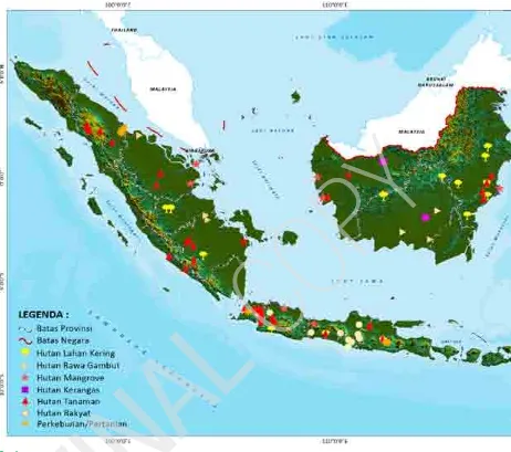 Gambar 6. FINAL Distribusi geografis ketersediaan model-model alometrik biomassa pohon yang sudah dikembangkan di IndonesiaUntuk model alometrik volume, perkembangan paling banyak terlihat untuk tipe ekosistem hutan tanaman dan hutan lahan kering, yaitu ma